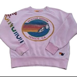 Aviator Nation Venice CA Rainbow Logo Crewneck Sweatshirt Pink Sz XS Look